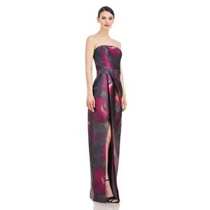 NWT Kay Unger Lucienne Strapless Column Gown AUbergine Poppies Sz 14  Sold Out